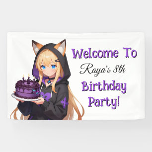 Verjaardagsfeestje voor een schattig anime-meisje spandoek