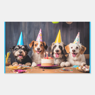 Verjaardagsfeestje voor honden rechthoekige sticker