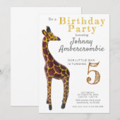 Verjaardagsfeestje voor jongen met giraffe kaart (Voorkant / Achterkant)