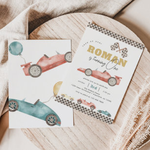 Verjaardagsfeestje voor jongens met retro raceauto kaart