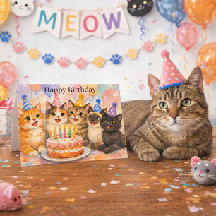 Verjaardagsfeestje voor kattenliefhebbers met een kaart