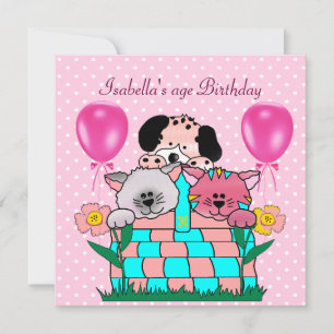 Verjaardagsfeestje voor kinderen Cats Dogs vriende Kaart