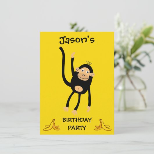 Verjaardagsfeestje voor kleine apen informatiekaartje (Staand voorkant)