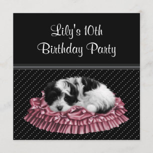 Verjaardagsfeestje voor meisje met stippenpuppy vo kaart