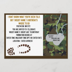 verjaardagsfeestje voor militair thema kaart