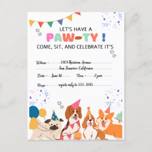 Verjaardagsfeestje voor puppyhonden Puppy Paw-ty u Briefkaart