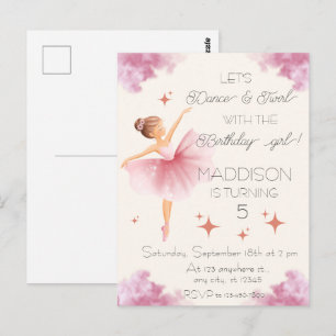 Verjaardagsfeestje voor roze balletmeisje briefkaart