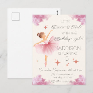 Verjaardagsfeestje voor roze balletmeisje briefkaart
