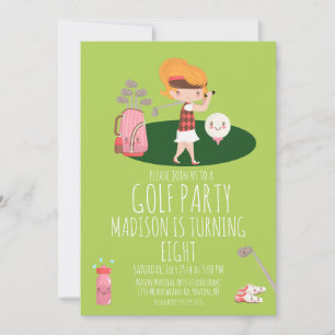 Verjaardagsfeestje voor schattig golfmeisje kaart