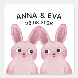 Verjaardagsfeestje voor tweelingmeisjes met roze k vierkante sticker