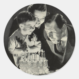 Verjaardagsfeestje voor vader met cake ronde sticker