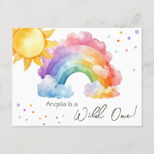Verjaardagsfeestje voor wilde kinderen met regenbo briefkaart
