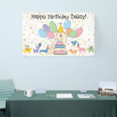 Verjaardagsfeestje voor witte Samojeed hond Biscui Spandoek (Beurs)