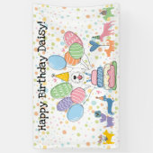 Verjaardagsfeestje voor witte Sheepadoodle-hond Spandoek (Verticaal)