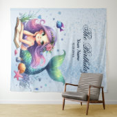 Verjaardagsfeestje Waterverf Zeemeermin Zee Leven Wandkleed (In Situ (horizontaal))