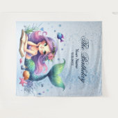 Verjaardagsfeestje Waterverf Zeemeermin Zee Leven Wandkleed (Voorkant (horizontaal))