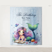 Verjaardagsfeestje Waterverf Zeemeermin Zee Leven Wandkleed (Voorkant)