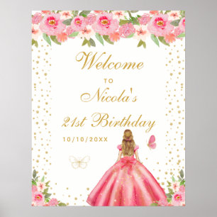 Verjaardagsfeestje Welkom Roze Blond Haar Meisje Poster