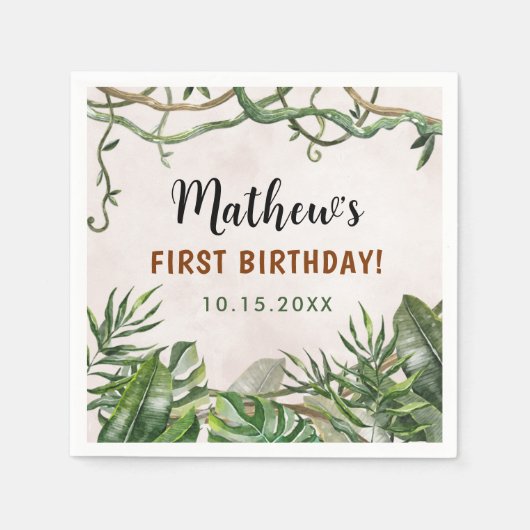 Verjaardagsfeestje 'Wilde Eén' Tropische Safari Servet (Voorkant)