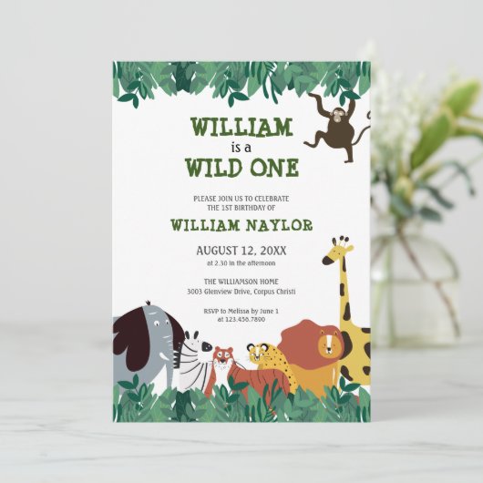 Verjaardagsfeestje 'Wilde Jungle Safari' Eerste Ve Kaart (Staand voorkant)