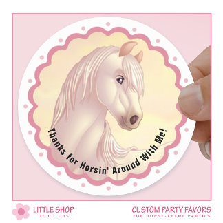 Verjaardagsfeestje witte paard bedankje ronde sticker