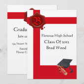 VERJAARDAGSFEESTJE, Witte Rood Waszegel Monogram, Kaart (Voorkant / Achterkant)