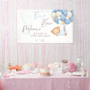 Verjaardagsfeestje Woodland Beer Jongen 1 Jaar Spandoek