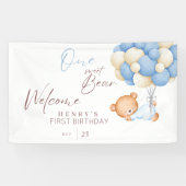 Verjaardagsfeestje Woodland Beer Jongen 1 Jaar Spandoek (Horizontaal)