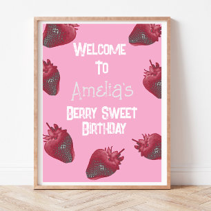 Verjaardagsfeestje zomer aardbei welkom perfect poster