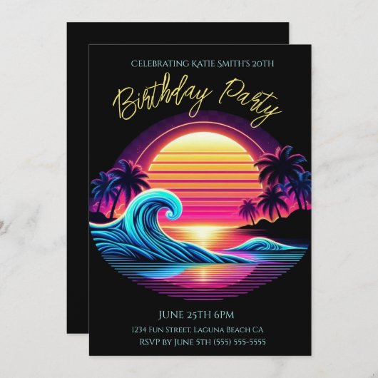 Verjaardagsfeestje-Zonsondergang Surf Glow Kaart (Voorkant / Achterkant)