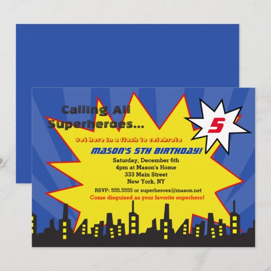 Verjaardagsfeestjes voor superhelden Jongens Kaart (Voorkant / Achterkant)