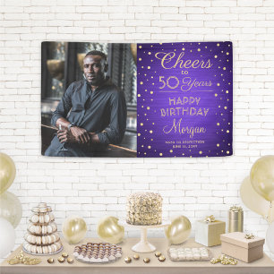 Verjaardagsfelicitatie Geborsteld Paars & Goud 1 F Spandoek