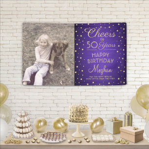 Verjaardagsfelicitatie Geborsteld Paars & Goud 1 F Spandoek