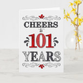 Verjaardagsfelicitaties 101 in rood-wit-zwart patr kaart (Gele Bloem)