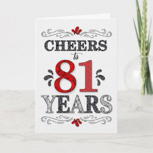 Verjaardagsfelicitaties 81 in rood wit zwart patro kaart