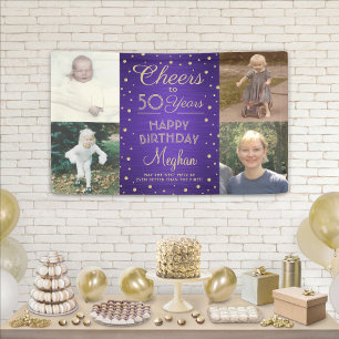 Verjaardagsfelicitaties Geborsteld Paars & Goud 4  Spandoek