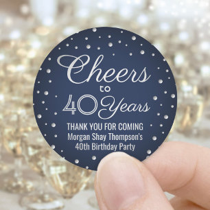 Verjaardagsfelicitaties Navy Blue en Zilver Confet Ronde Sticker