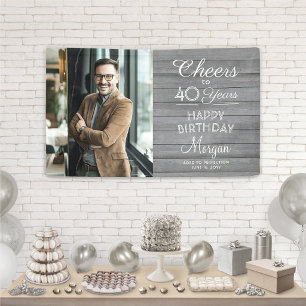 Verjaardagsfelicitaties Rustic Wood Grijs Wit 1 Fo Spandoek