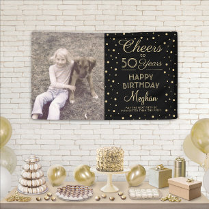 Verjaardagsfelicitaties Zwart & Goud Confetti 1 Fo Spandoek