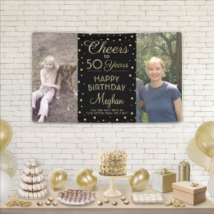 Verjaardagsfelicitaties Zwart & Goud Confetti 2 Fo Spandoek
