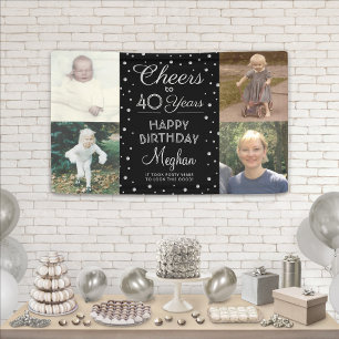 Verjaardagsfelicitaties Zwart & Witte Confetti 4 F Spandoek