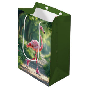 Verjaardagsflamingo in sneakers met hoofdtelefoon medium cadeauzakje