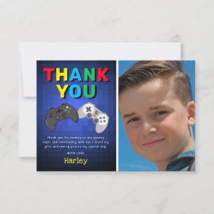 Verjaardagsfoto bedanken voor videogeschenk bedankkaart