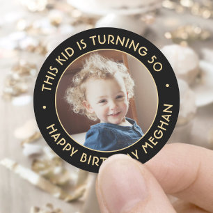 Verjaardagsfoto Elegant Zwart & Goud 50ste Elke Le Ronde Sticker