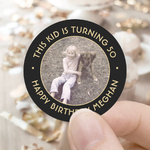 Verjaardagsfoto Elegant Zwart & Goud 50ste Elke Le Ronde Sticker