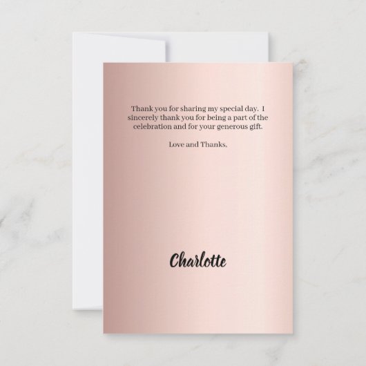 Verjaardagsfoto hart roos goud bedankkaart (Achterkant)