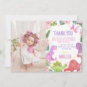 Verjaardagsfoto met dankkaart voor meisje met dino bedankkaart (Voorkant)