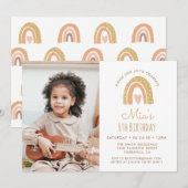 Verjaardagsfoto uitnodiging 6 jaar meisje Girly Pa (Voorkant / Achterkant)