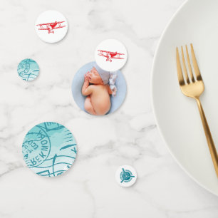 Verjaardagsfoto van vliegtuig confetti