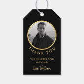 Verjaardagsfoto zwart en goud cadeaulabel (Voorkant)